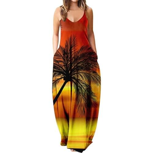Plus Size Women Clothing Summer Dress Women Print Drawstring Maxi Dress Gradient Rendering Sling Long Dress Vestido De Mujer