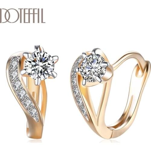 DOTEFFIL 925 Sterling Silver AAA Zircon Heart-Shaped 18K Gold Earrings Fashion Woman Wedding Engagement Party Gift Jewelry