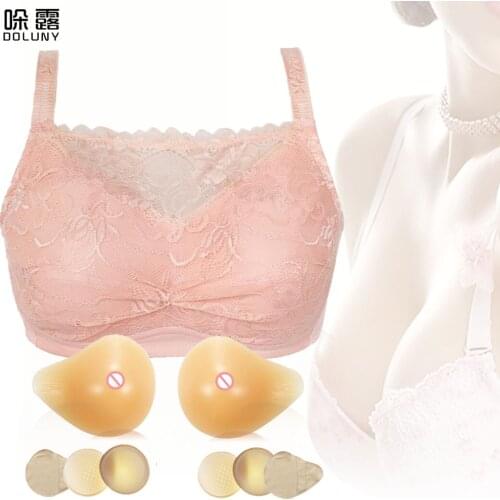 Silicone Breast Form Pink Bra A B C 400g Silicone Chest Mastectomy Brassiere Artificial Chest Prosthesis Fake Boobs Sprial shape