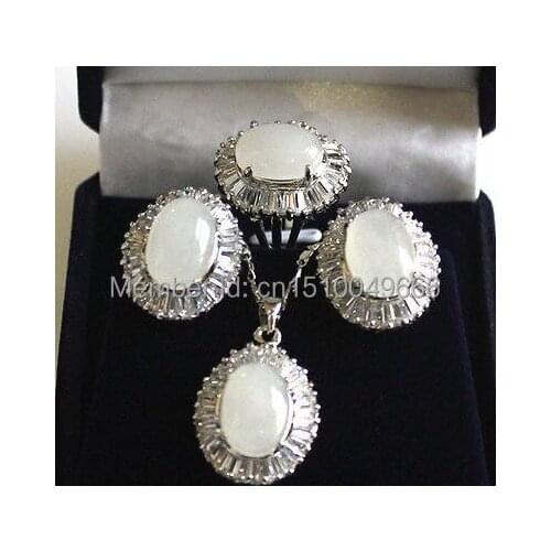 SU323 Hot sale FREE SHIP>>>>white STONE Necklace pendant earrings ring Sets Jewelry