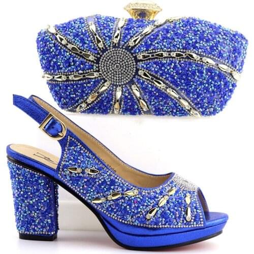 Newest Fashion Summer Decorated With Rhinestone Low Heels Shoes And Bag Fashion Dark Green Italian Sandals And Matching Bag Set