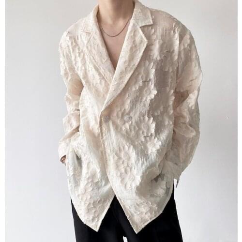 Korean Harajuku Streetwear Shirt Male 3D Butterfly Mesh Shirt Mens Long Sleeve Loose Casual Vintage Dress Party Shirts Tops