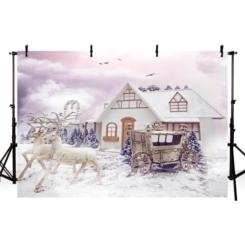 MEHOFOTO Vinyl Photography Background Elk Carriage Computer Printed Children Christmas Backdrops for Photo Studio
