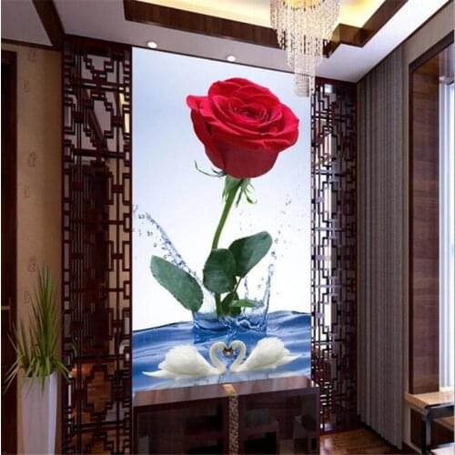 Wellyu Custom wallpaper 3d photo murals papel de parede Water Rose Swan Fashion porch aisle Corridor 3d wallpaper papier peint