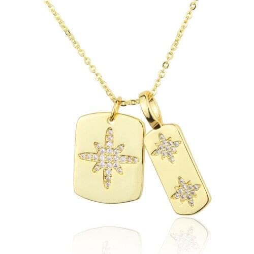 WTLTC Steampunk Two Crystal Square Pendant Necklaces CZ Pave Small Starburst Necklace Statement Metal Charms Chokers Collar 2021