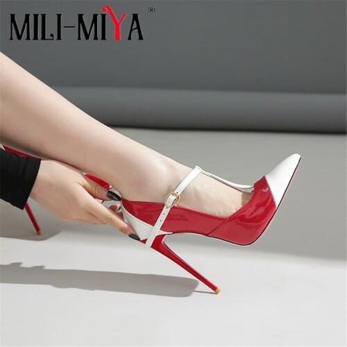 MILI-MIYA Sexy Super High Thin Heels Women Sandals Mixed Colors Pointed Toe t-Buckle Strap Dress Party Shoes Plus Size 34-47