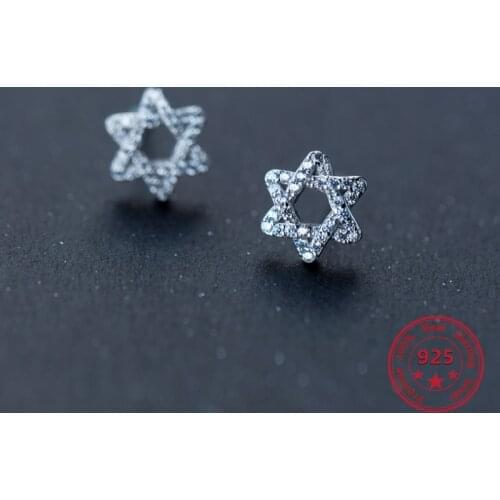 Korea New Style 925 Sterling Silver Simple Fashion Chic Hexagram Diamond Stud Earring Jewelry for Women