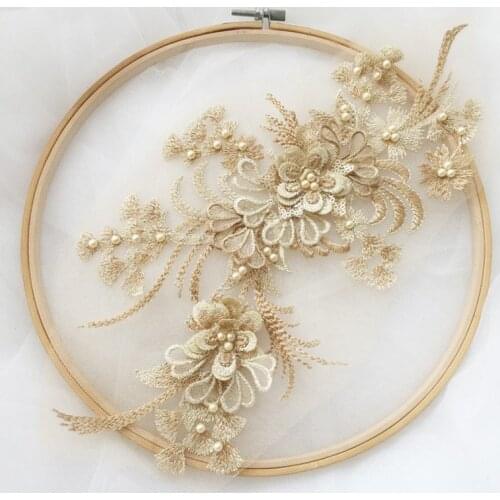 Gold, 3D Flower Lace Applique With Beaded For Lyrical Dance, Costumes, Ballet, Garments Or Hair Accessories 1pcs, New Arriv