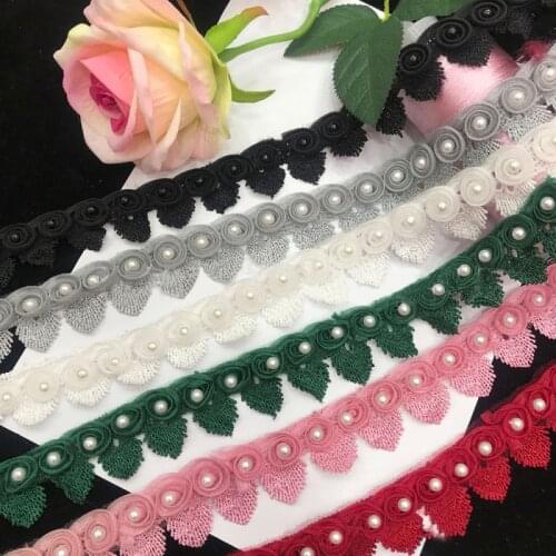 1Yard 4.5cm Water-Souble Muticolor Pearl Barcode Embroidery Lace For Women Wedding Dress DIY Sewing Craft Accessories Decoration