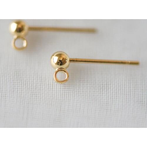 20pcs Gold plated Brass Ball Post Stud Earring with Ring/Loop, 3mm/ 4mm Ball Size For Jewelry Making Finding Supplies (GB-443)