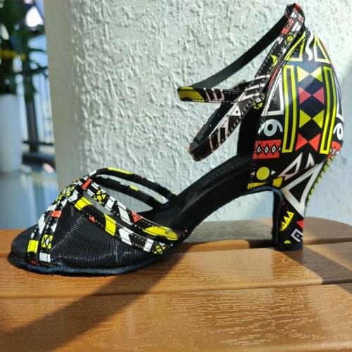 2017 evkoo African print Dancing Shoe Women Leather Latino Zapatos 6cm Salsa Ballroom Latin Dance Shoes For Ladies Evk-464