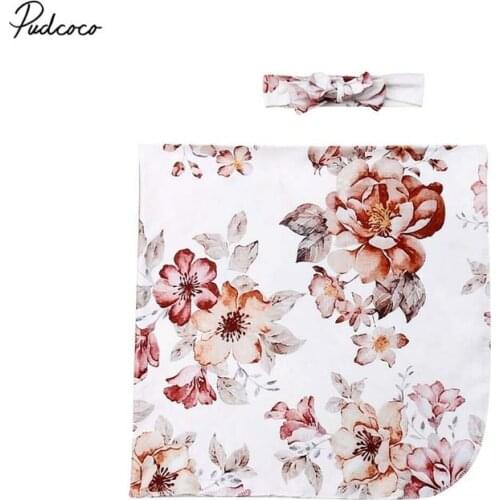 2019 Baby Blanket Swaddling Newborn Floral Muslin Swaddle Baby Girl Blanket Parisarc Wrap Sleeping Bag Towel + Headband 2Pcs Set