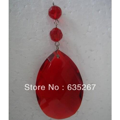 30pcs/lot ,red color,38mm faceted pear crystal curtain pendant for DIY material of crystal garland wedding strand, FREE SHIPPING