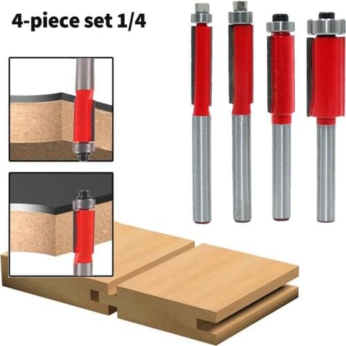 4Pcs 1/4 Alloy Milling Cutter CNC Shank Flush Trim Router Bit Wood Template Pattern for Carpentry Woodworking Tool