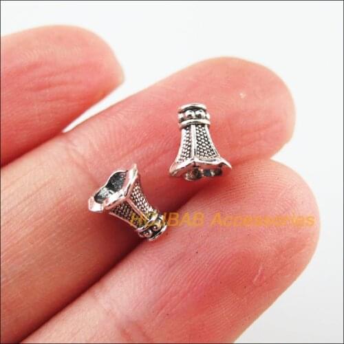 60Pcs Tibetan Silver Tone Horn Morning Glory Flower Spacer Beads End Caps 6.5x7.5mm