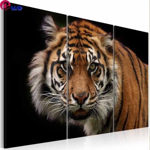 Diamonds painting 5d Diy Full of round square diamond Mosaic 3 PCS home diamond embroidery Decoration A wild tiger triptych