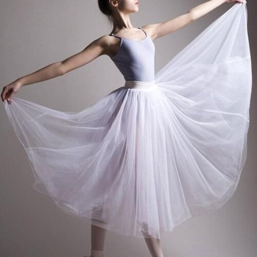 Ballet Dance Wear Long Skirt Women Adult Chiffon Tutu Mesh Dress Teen White Training Gymnastics Skating Ballerina юбка