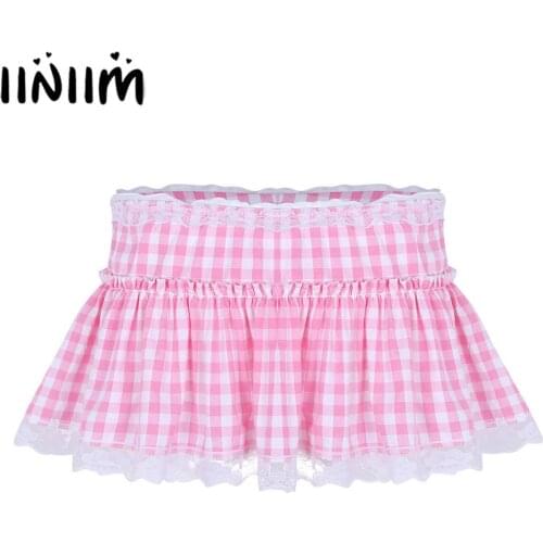US STOCK Womens Baby Costumes School Girls Gleeing Skirt Short Skirt with Lace Hem Pleated Sissy Mens Cosplay A-line Mini Skirt
