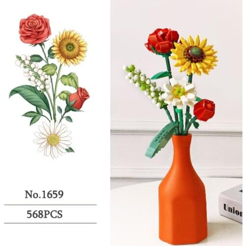 DIY Bouquet Building Block Romantic Rose Flower Girl Gift Home Decoration Flower Model Assembling Building Block Childrens Toy