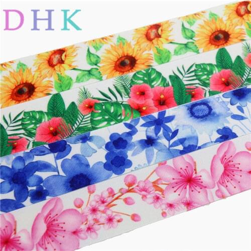DHK 1.5'' 5yards cherry flowers sunflowers printed grosgrain ribbon Accessory hairbow headwear DIY decoration 38mm E1374