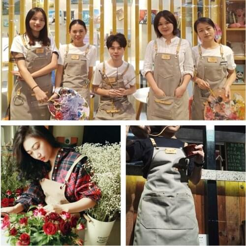 Khaki Gray Canvas Aprons Florist Gardener Work Tool Apron Barber Barista Bartender Chef Wait Staff Uniform Custom LOGO Unisex