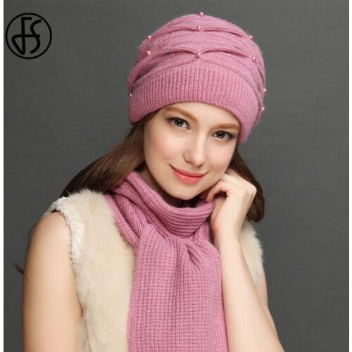 FS Winter Hat For Women Beanie Rabbit Fur Hats Knitted Winter Beanies Ladies Warm Caps Cashmere Autumn Solid Bonnet 2020