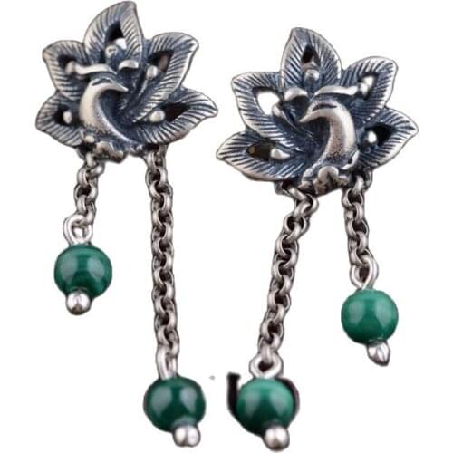 KJJEAXCMY fine jewelry 925 pure silver inlaid Malachite earrings wholesale Thailand womens jewelry