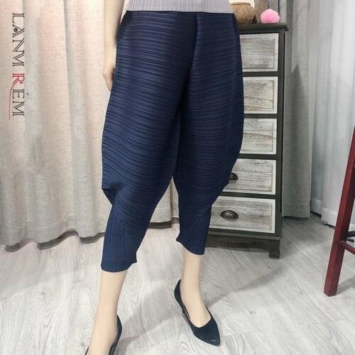 LANMREM 2021 Autumn Summer Pants Fashion New Bottoms For Women Pleated Trousers Calf-Length Harem Pants Elastic YH593