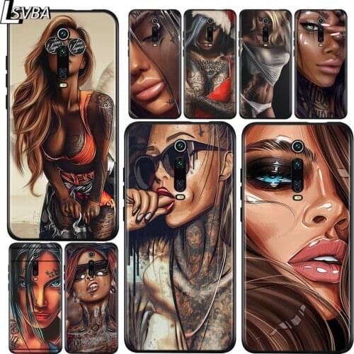 For Xiaomi Redmi 9A 9C 9 Matte Phone Case Sexy Sleeve Tattoo Girl For Redmi 10X K20 Pro 5G S2 8A 8 7A 7 6 6A Phone Cover