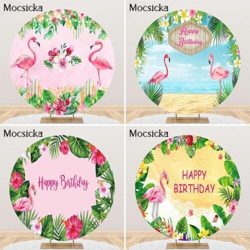 Mocsicka Flamingo Party Backdrop Summer Aloha Hawaiian Tropical Birthday Party Photoshoot Background Round Circle Cover Banner