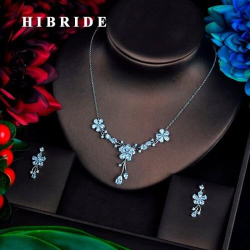 HIBRID Fashion Flower Design Bridal Jewelry Sets Accessories Luxury Design Drop Design Necklace Jewelry Set Wholesale N-649