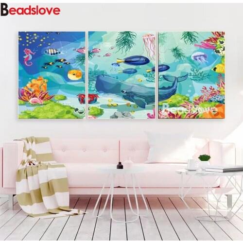 Cartoon Seafish Animal 3pcs 5d diy diamond painting full square/round mosaic cross stitch diamond embroidery sale room art