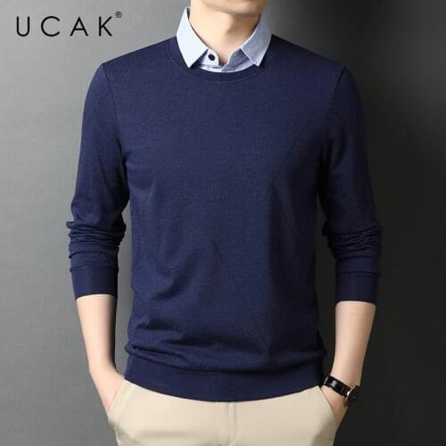 UCAK Brand Classic Casual Turn-down Collar Solid Color T Shirt Men Clothes Autumn Cotton Streetwear Long Sleeve T-Shirts U5728