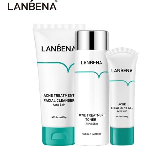 LANBENA Acne Treatment Set Oligopeptide Repair Skin Care Face Cream Cleaning Cleanser Facial Toner Reduce Mark Acne Remove 3Pcs