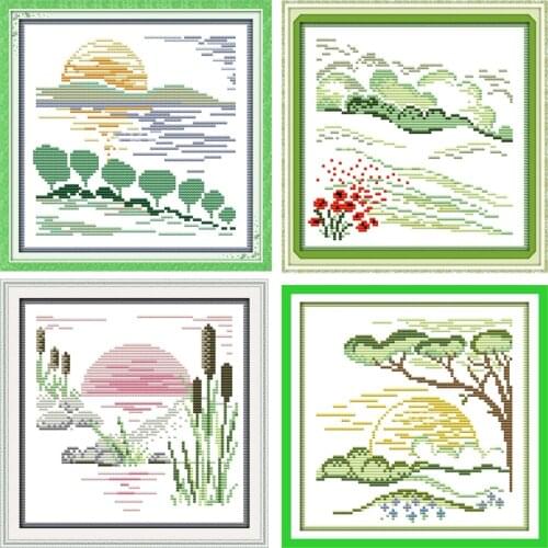 Joy Sunday The four seasons' scenery series Canvas DMC Counted Chinese Cross Stitch Kits printed Cross-stitch set Embroidery