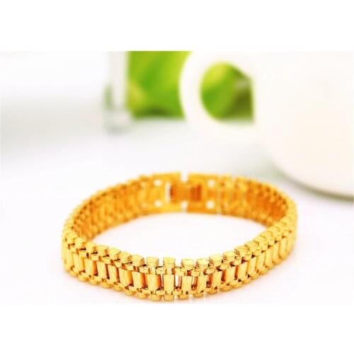 Chunky Link Chain Bracelet 24K Gold Plated Cuff Bangle Wristband Jewelry For Men