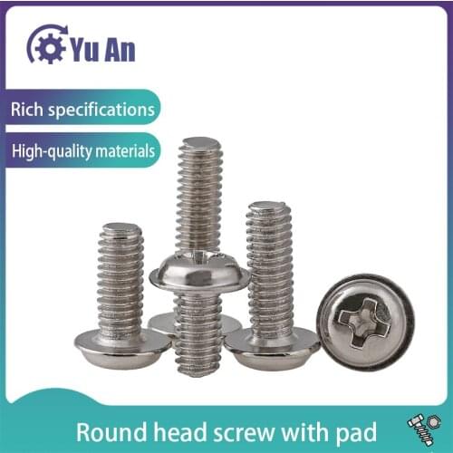 Nickel-plated Cross Round Head with Pad Screw. with Medium Screw, Computer Screw with Built-in Pad M2 M2.5m3 M4 500pcs