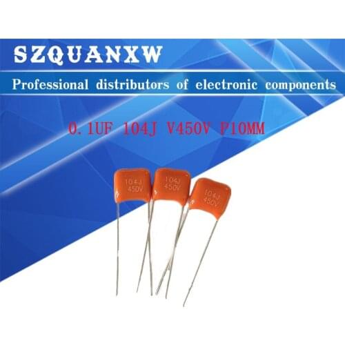 New 10PCS/Lot 0.1UF 104J 450V CBB Polypropylene film capacitor pitch 10mm 104 450V CBB Capacitors
