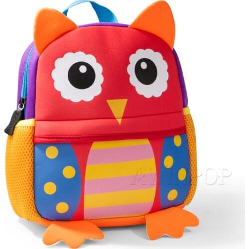 2019 New 3D Owl Backpacks Cartoon Animals Design Boys Girls Backpack Toddler Kids Neoprene School Bags Kindergarten Schoolbag