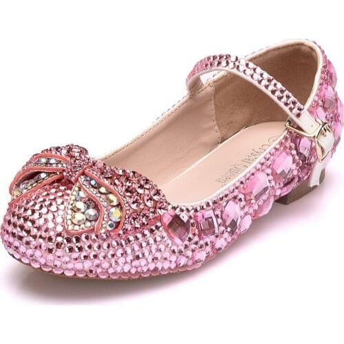 2020 New Arrival Wedding Party Floral Children shoes Performance Dance Rhinestone bow Girls Shoes Princess Kids Shoes