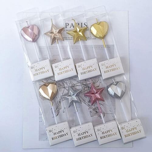 New 1 Pcs Love Diamond Shaped Gilded Safe Flames Kids Birthday Party Cake Candle