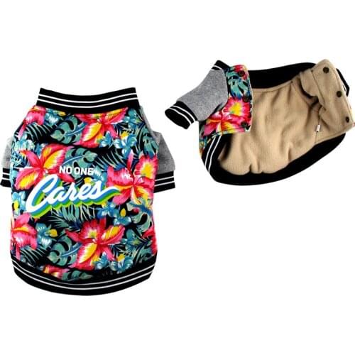 Hawaii Dog Clothes Winter Coat Jacket Leisure Style Pet Clothes Cotton Warm Pet Jacket Ropa Perro Flower Print Dog Clothing