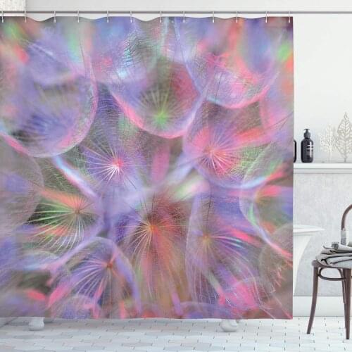 Psychedelic Shower Curtain Nature Theme Dandelion Flower with Digital Effects Artwork Print Bathroom Decor Set with Hooks 70"