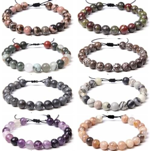 Adjustable 8MM Natural Stone Bracelet women Men Minimalist diy stone Beads Braided Rope Bracelets Healing mineral Jewelry gifts