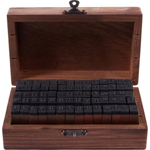Rubber Stamp Alphabet Number Symbol Wooden Box Set Print Style Wood Letter 70PCS