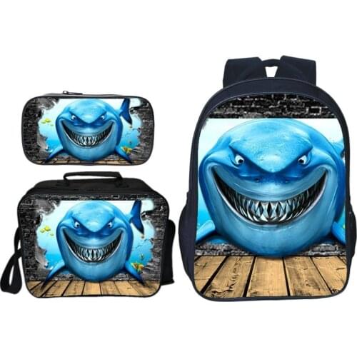 Cool Printing Shark Attack Backpacks Set For School Children Boys Girls Student Kids Book Bagpack Mochila Escolar Curel Fancl