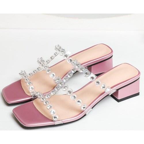 Summer Women Shoes Crystal Sandals Thick Low Heels Slipper Sandals Daily Wear Shoes Ladies