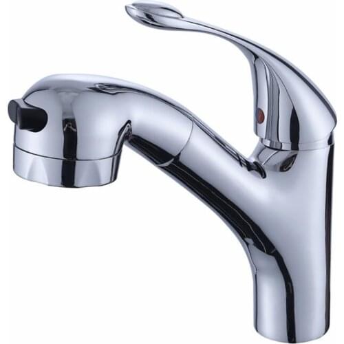 Bathroom Faucet with Pull Out Sprayer, 2 Outlet Mode, Single Handle Single Hole Bathroom Sink Faucet Mixer Tap, Black, Silver