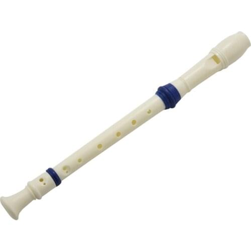 Students Plastic 8 Holes Soprano Recorder Flute Beige Blue w Cleaning Stick