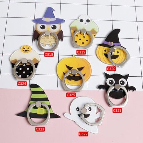 Universal Metal Finger Ring cute mobile phone holder Stand Ring Rings Halloween Series Cute Owl Bat Cartoon mobile for iPhone